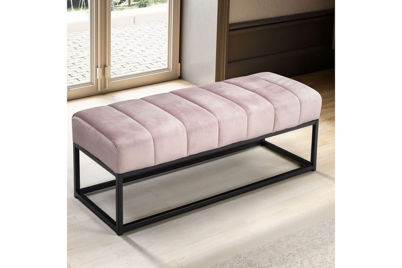 Benke Wohnling fløyelstrukket moderne quiltet elegant metallramme Rosa - Rosa - Møbler - Gangmøbler - Gangbenk