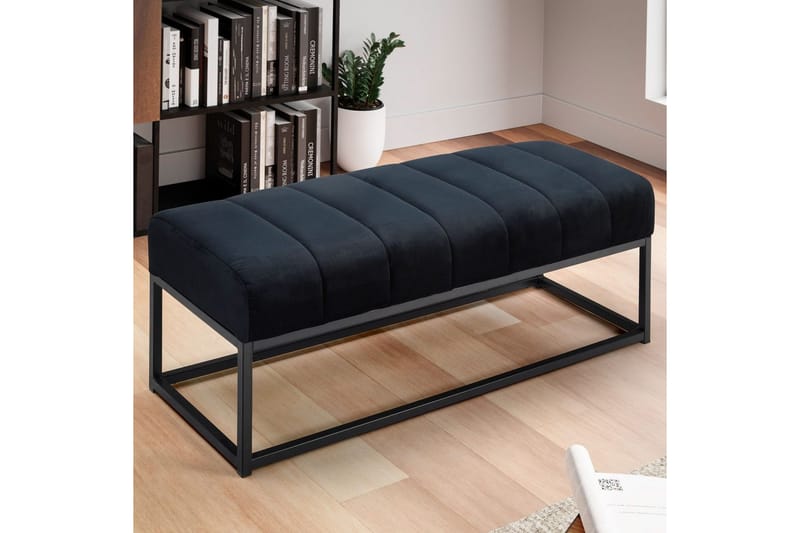 Benke Wohnling fløyelstrukket moderne quiltet elegant metallramme Svart - Svart - Møbler - Gangmøbler - Gangbenk