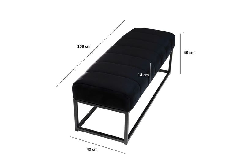 Benke Wohnling fløyelstrukket moderne quiltet elegant metallramme Svart - Svart - Møbler - Gangmøbler - Gangbenk