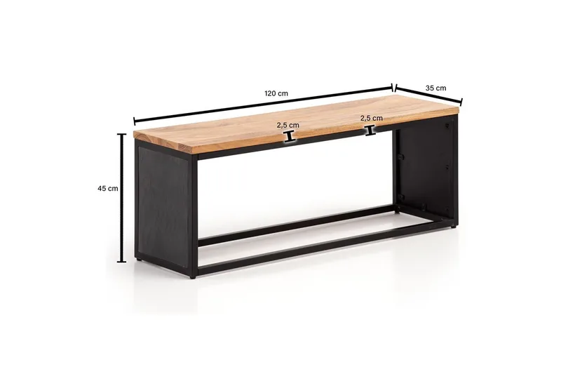 Benke Wohnling Industriell massivtre akasie sete steinlook metallramme - Møbler - Gangmøbler - Gangbenk