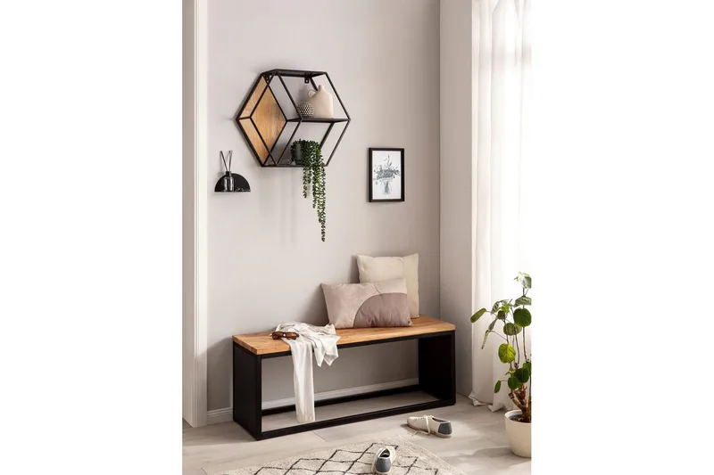 Benke Wohnling Industriell massivtre akasie sete steinlook metallramme - Møbler - Gangmøbler - Gangbenk