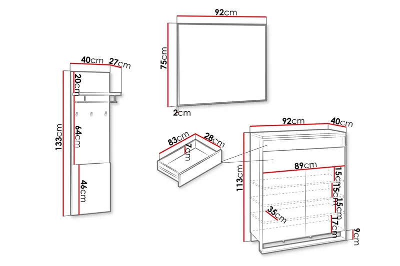Dorana Hall Møbelsett - Brun/Sort - Møbler - Gangmøbler - Møbelsett til gang & entre