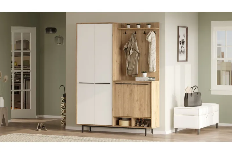 Ethelred Gangmøbelsett - Eik/Hvit - Møbler - Gangmøbler - Møbelsett til gang & entre