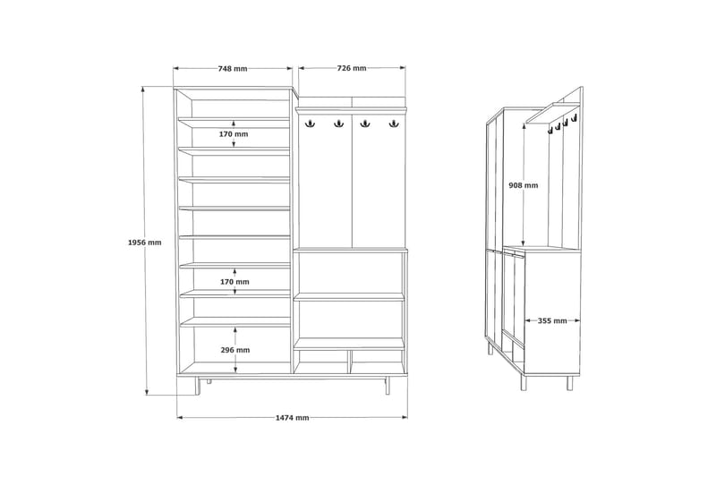 Ethelred Gangmøbelsett - Eik/Hvit - Møbler - Gangmøbler - Møbelsett til gang & entre