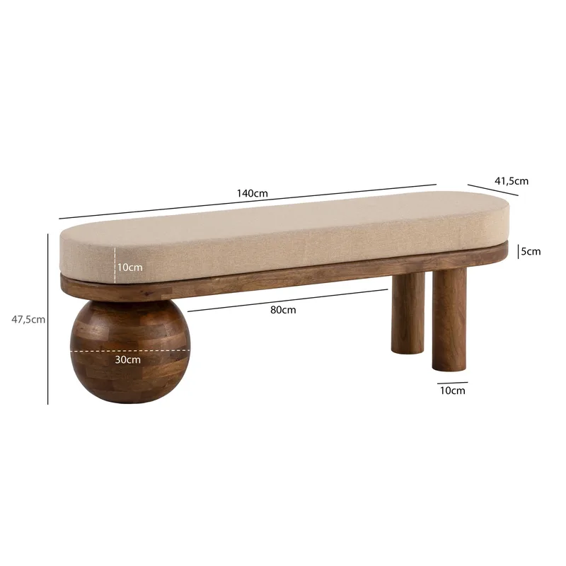 Fenira benk 140 cm - Beige og varm mørkebrun - Møbler - Gangmøbler - Gangbenk