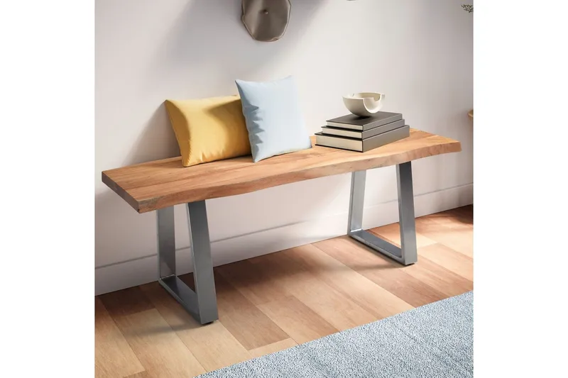 Garderobebenk Wohnling Solid Akasietre 120 cm Treetopp Hall Sølv, rette løpere - Sølv, rette løpere - Møbler - Gangmøbler - Gangbenk