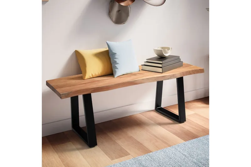 Garderobebenk Wohnling Solid Akasietre 120 cm Treetopp Hall Svart, Rett Løpere - Svart, Rett Løpere - Møbler - Gangmøbler - Gangbenk