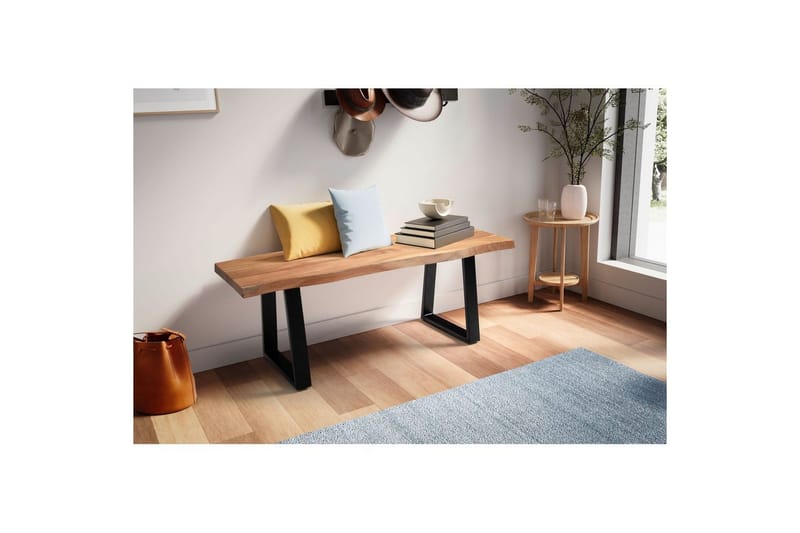 Garderobebenk Wohnling Solid Akasietre 120 cm Treetopp Hall Svart, Rett Løpere - Svart, Rett Løpere - Møbler - Gangmøbler - Gangbenk