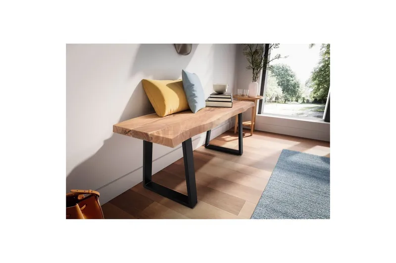 Garderobebenk Wohnling Solid Akasietre 120 cm Treetopp Hall Svart, Rett Løpere - Svart, Rett Løpere - Møbler - Gangmøbler - Gangbenk