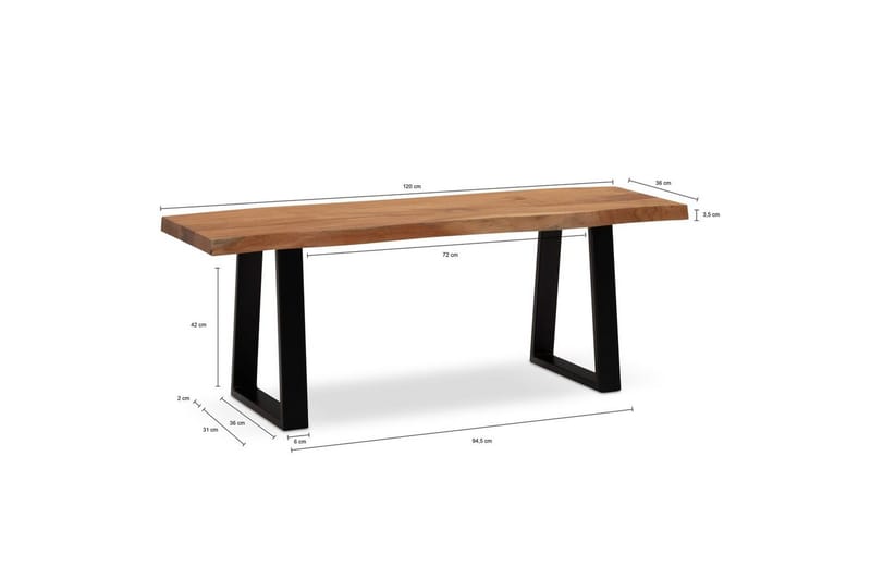 Garderobebenk Wohnling Solid Akasietre 120 cm Treetopp Hall Svart, Rett Løpere - Svart, Rett Løpere - Møbler - Gangmøbler - Gangbenk