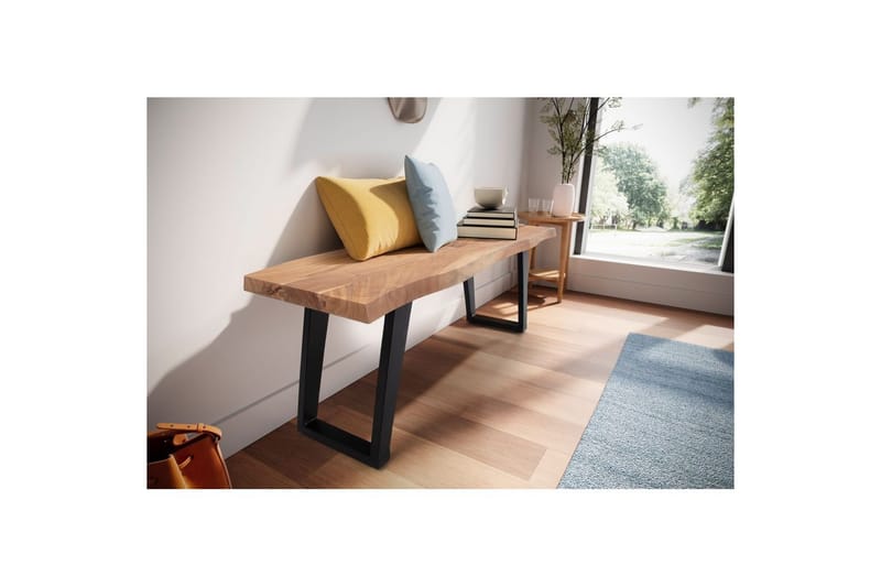 Garderobebenk Wohnling Solid Akasietre 120 cm Treetopp Hall Svart, vinklet løper - Svart, vinklet løper - Møbler - Gangmøbler - Gangbenk
