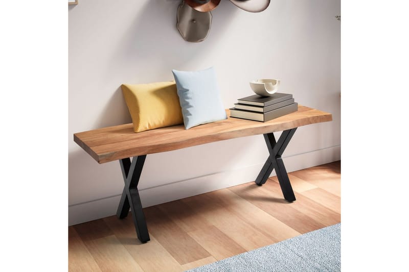 Garderobebenk Wohnling Solid Akasietre 120 cm Treetopp Hall Svart, X-ramme - Svart, X-ramme - Møbler - Gangmøbler - Gangbenk