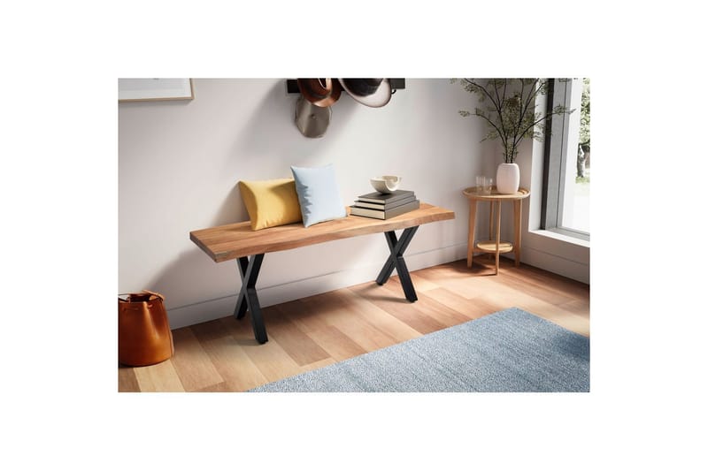 Garderobebenk Wohnling Solid Akasietre 120 cm Treetopp Hall Svart, X-ramme - Svart, X-ramme - Møbler - Gangmøbler - Gangbenk