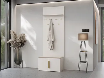 garderobeskap NO_BRAND Skoskap + knaggrekke KERKIN beige - Møbler - Gangmøbler - Møbelsett til gang & entre
