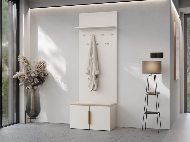 garderobeskap NO_BRAND Skoskap + knaggrekke KERKIN beige - Møbler - Gangmøbler - Møbelsett til gang & entre