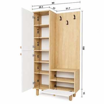 Garderobestativ Hanah Home Forma (90 x 173 x 37 cm) Hvit eik - Hvit og eik - Møbler - Gangmøbler - Møbelsett til gang & entre