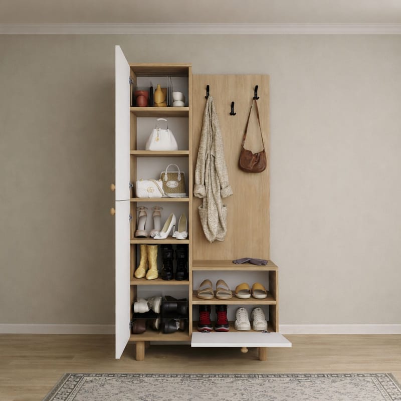 Garderobestativ Hanah Home Forma (90 x 173 x 37 cm) Hvit eik - Hvit og eik - Møbler - Gangmøbler - Møbelsett til gang & entre
