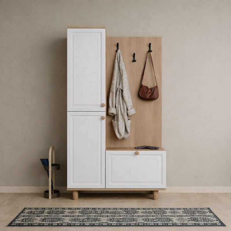 Garderobestativ Hanah Home Forma (90 x 173 x 37 cm) Hvit eik - Hvit og eik - Møbler - Gangmøbler - Møbelsett til gang & entre