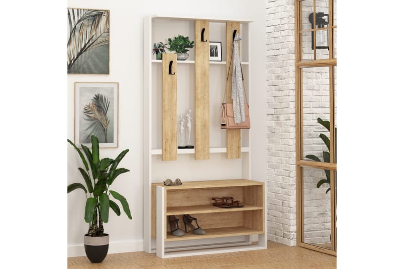 Klesskap Lindome 90 cm - Hvit/Brun - Møbler - Gangmøbler - Møbelsett til gang & entre