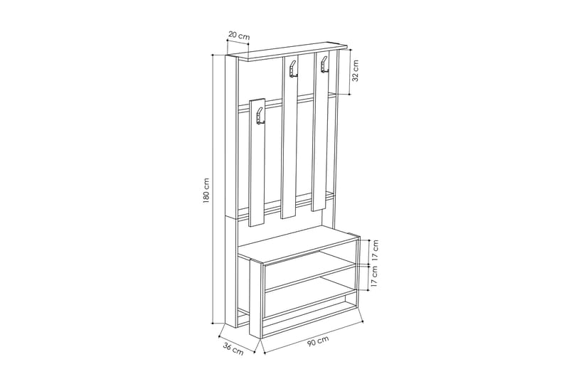 Klesskap Lindome 90 cm - Hvit/Brun - Møbler - Gangmøbler - Møbelsett til gang & entre