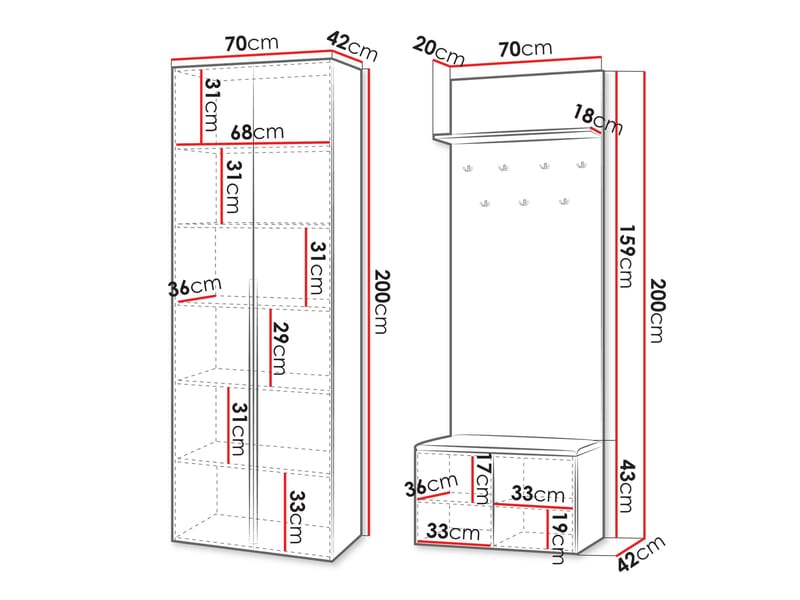 møbelsett NO_BRAND Garderobe KERKIN I beige - Møbler - Gangmøbler - Møbelsett til gang & entre