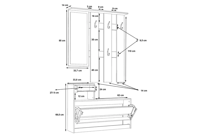 Breslau Gangmøbelsett 98x180 cm - Beige/Hvit - Møbler - Gangmøbler - Møbelsett til gang & entre