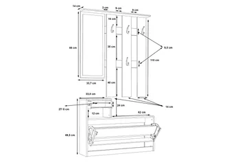 Breslau Hallmöbelset 98x180 cm - Beige / Brun / Hvit - Møbler - Gangmøbler - Møbelsett til gang & entre