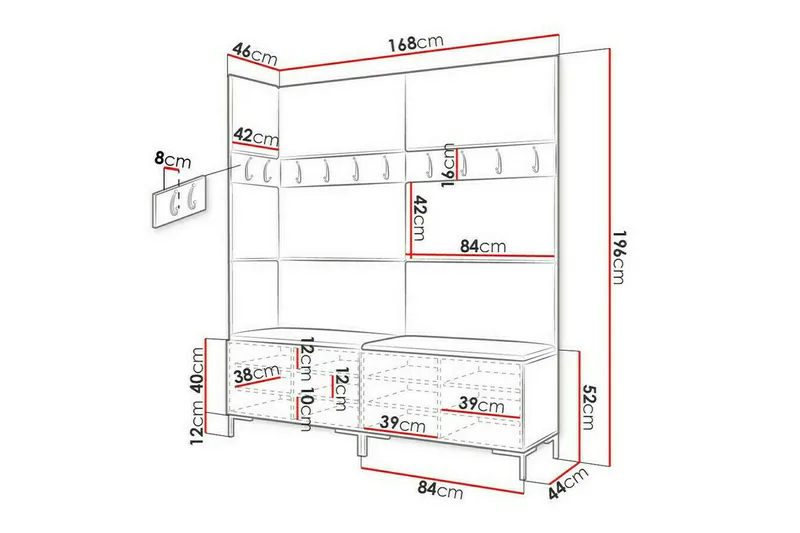 Dunvegan Gangmøbelsett 168x46 cm - Hvid - Møbler - Gangmøbler - Møbelsett til gang & entre