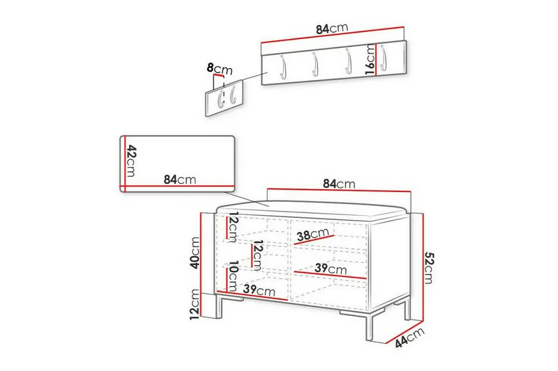 Dunvegan Hallmöbelset 84x44 cm White - Møbler - Gangmøbler - Møbelsett til gang & entre
