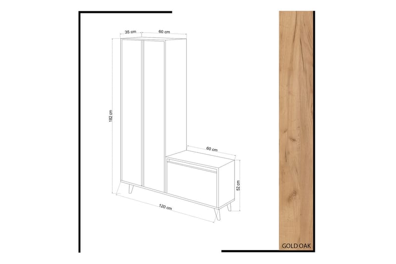 Förvaring hall Guld|Ek|Gul - Møbelsett til gang & entre