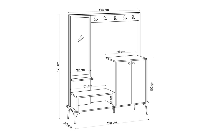 Gangmøbelsett Cirsinia 35x114 cm - Natur/Hvit - Møbler - Gangmøbler - Møbelsett til gang & entre