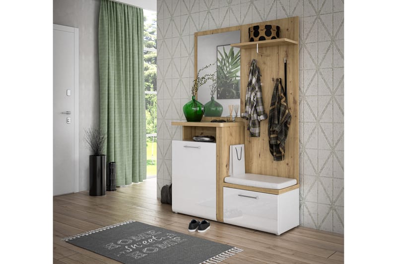 Gangmøbelsett Terkirdag 44x129 cm - Hvit/Brun - Møbler - Gangmøbler - Møbelsett til gang & entre