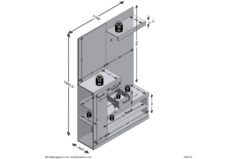 Garderobe Buchsbaum 120 cm - Hvit|Grå - Møbelsett til gang & entre