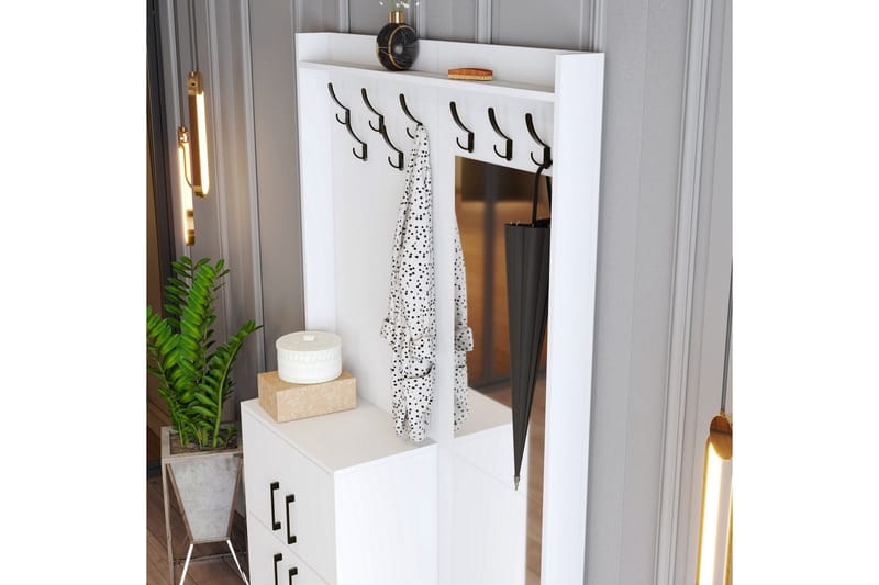 Hallmøbelsett Kotzen 35x120 cm med speil - Hvit - Møbelsett til gang & entre