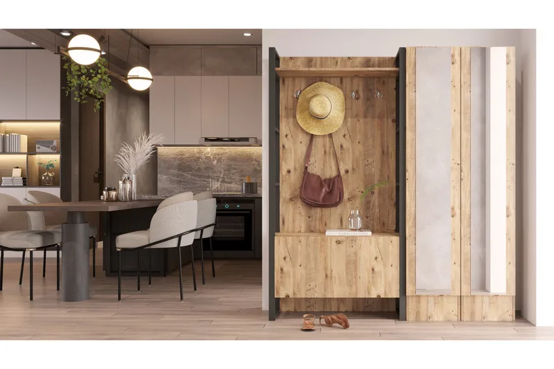 Hardyng Hallmöbelset 34x90 cm Dobbel Høyre - Natur - Møbler - Gangmøbler - Møbelsett til gang & entre