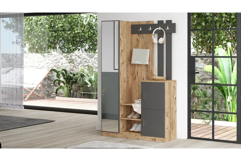 Hialeh Gangmøbelsett 38x114 cm - Natur/Antrasitt - Møbler - Gangmøbler - Møbelsett til gang & entre