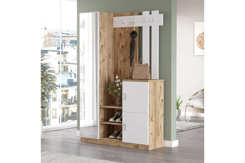 Hialeh Gangmøbelsett 38x114 cm - Natur/Hvit - Møbler - Gangmøbler - Møbelsett til gang & entre