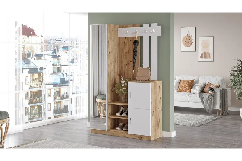 Hialeh Gangmøbelsett 38x114 cm - Natur/Hvit - Møbler - Gangmøbler - Møbelsett til gang & entre