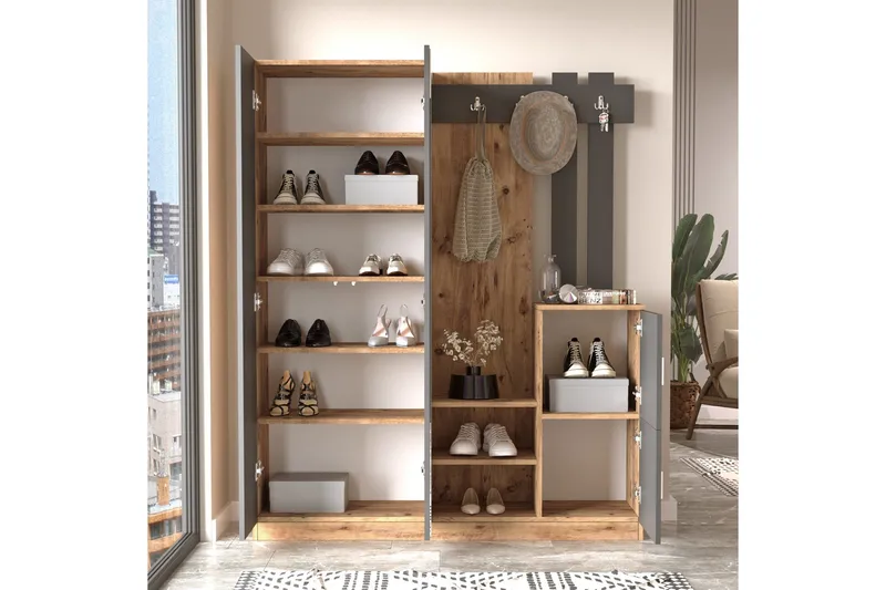Hialeh Hallmöbelset 38x147 cm - Natur / Antrasitt - Møbler - Gangmøbler - Møbelsett til gang & entre