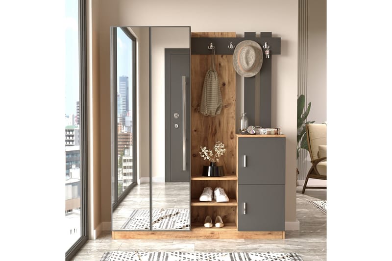 Hialeh Hallmöbelset 38x147 cm - Natur / Antrasitt - Møbler - Gangmøbler - Møbelsett til gang & entre