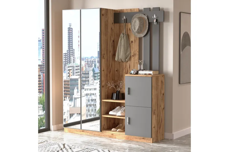 Hialeh Hallmöbelset 38x147 cm - Natur / Antrasitt - Møbler - Gangmøbler - Møbelsett til gang & entre