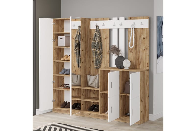 Hialeh Hallmöbelset 38x187 cm - Natur / Hvit - Møbler - Gangmøbler - Møbelsett til gang & entre