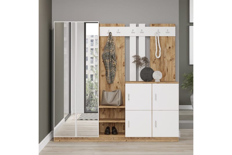 Hialeh Hallmöbelset 38x187 cm - Natur / Hvit - Møbler - Gangmøbler - Møbelsett til gang & entre