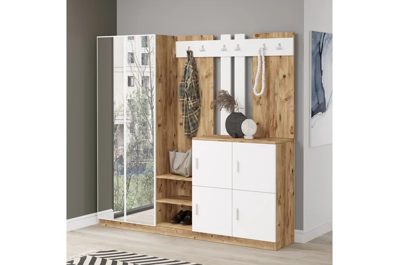 Hialeh Hallmöbelset 38x187 cm - Natur / Hvit - Møbler - Gangmøbler - Møbelsett til gang & entre