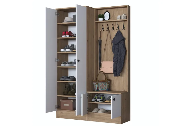 Hooda Gangmøbelsett Brun/Hvit - Hanah Home - Møbler - Gangmøbler - Møbelsett til gang & entre