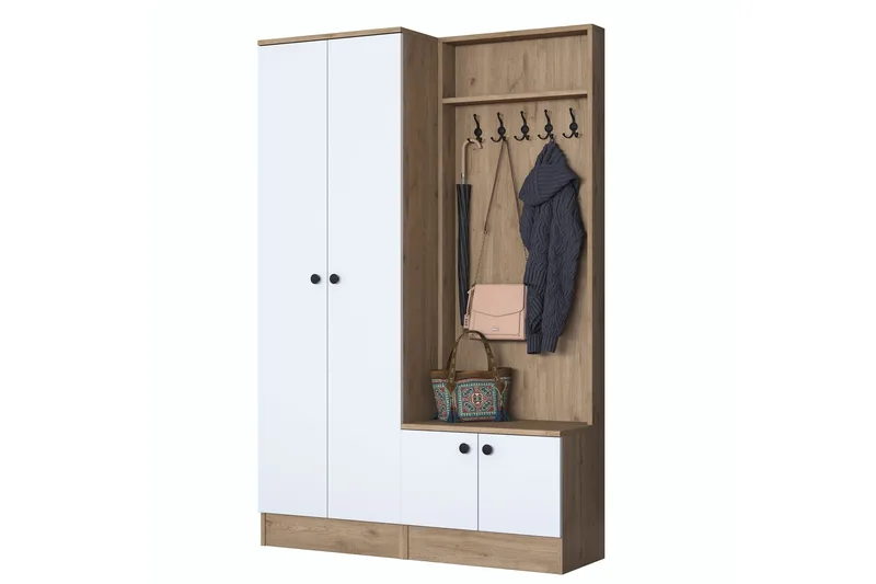 Hooda Gangmøbelsett Brun/Hvit - Hanah Home - Møbler - Gangmøbler - Møbelsett til gang & entre