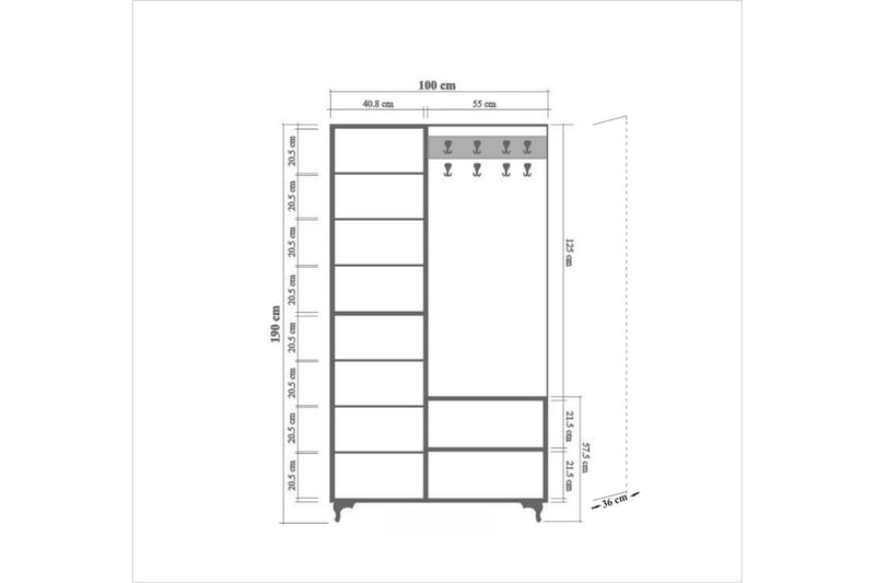 Klesskap Gillberga 100 cm - Brun - Møbelsett til gang & entre