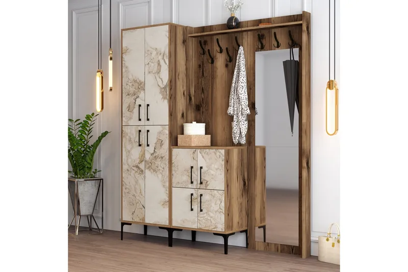 Retzow Gangmøbelsett 180 cm, Brun/Hvit