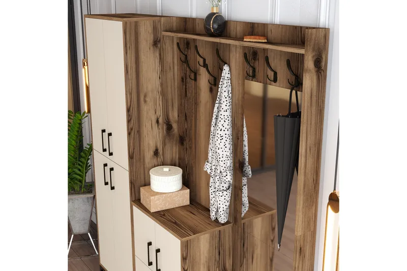 Retzow Gangmøbelsett 180 cm - Mørkebrun/Beige - Møbler - Gangmøbler - Møbelsett til gang & entre