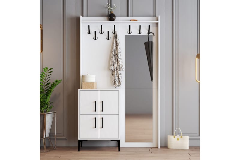 Retzow Hall møbelsett 35x120 cm med speil - Hvit - Møbler - Gangmøbler - Møbelsett til gang & entre